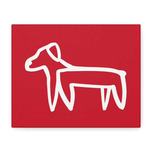 Dog Canvas Print on Red (Transparent Style White Dog) - Dog Art Print