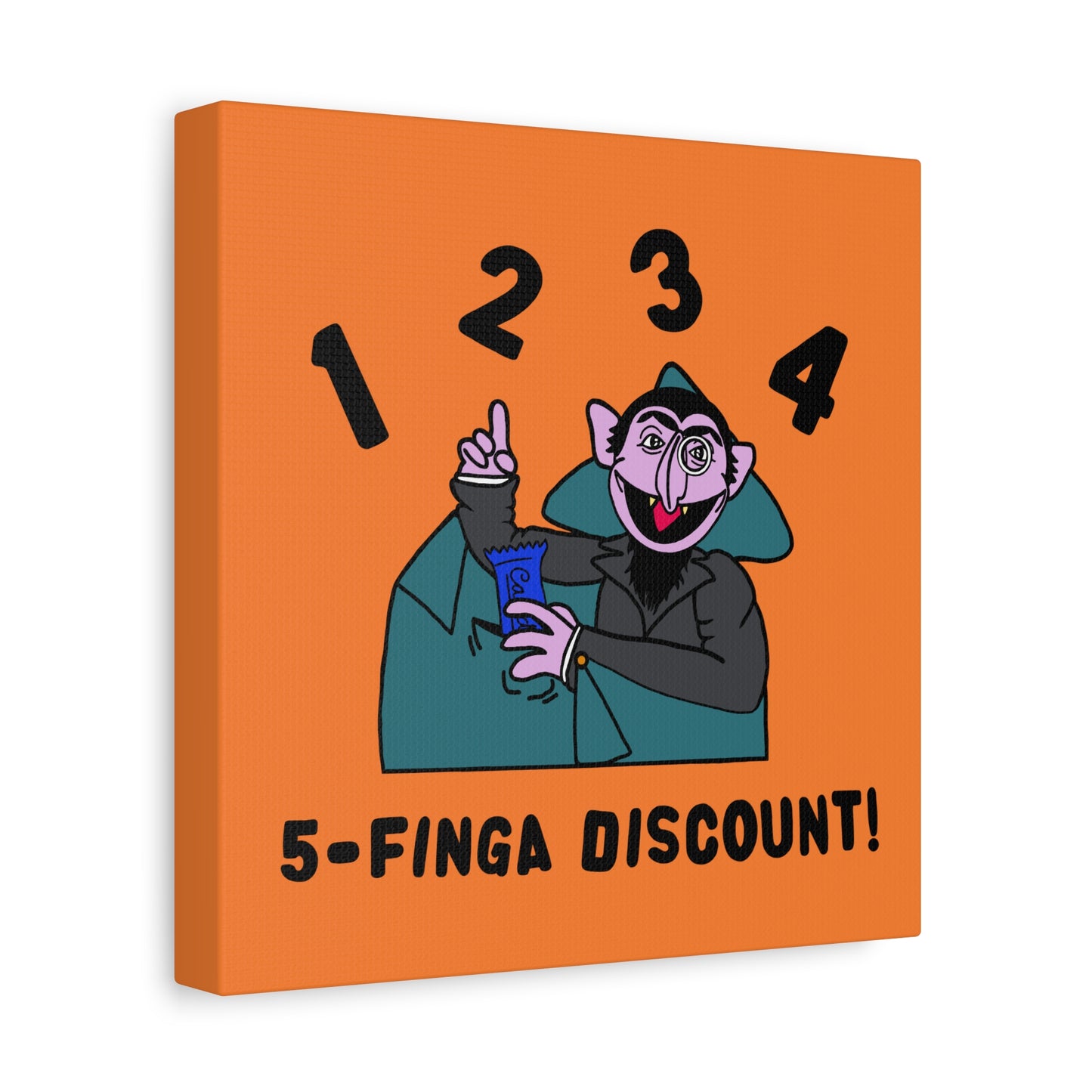 Five Finger Discount Canvas Print Light Orange - Sesame Street The Count Parody Art Print