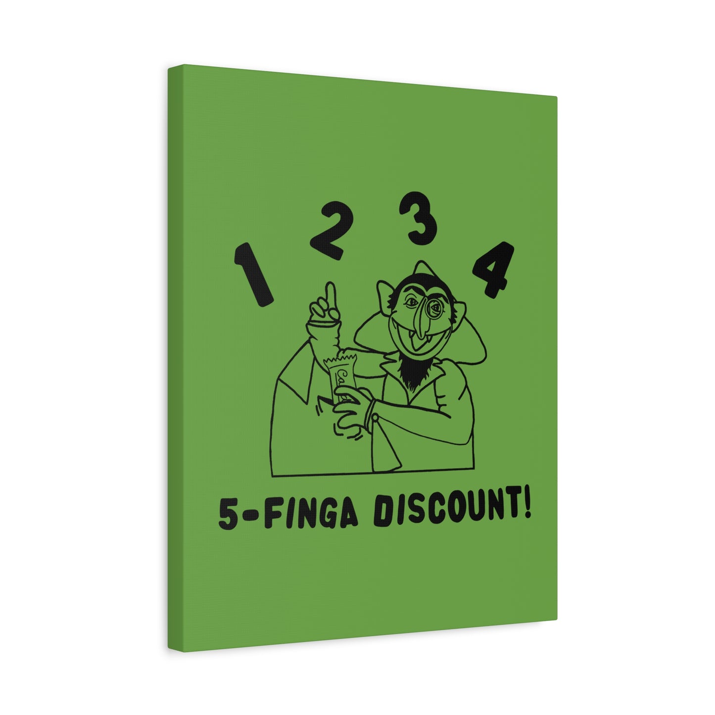 Five Finger Discount Outline Canvas Print Green - Sesame Street The Count Parody Art Print