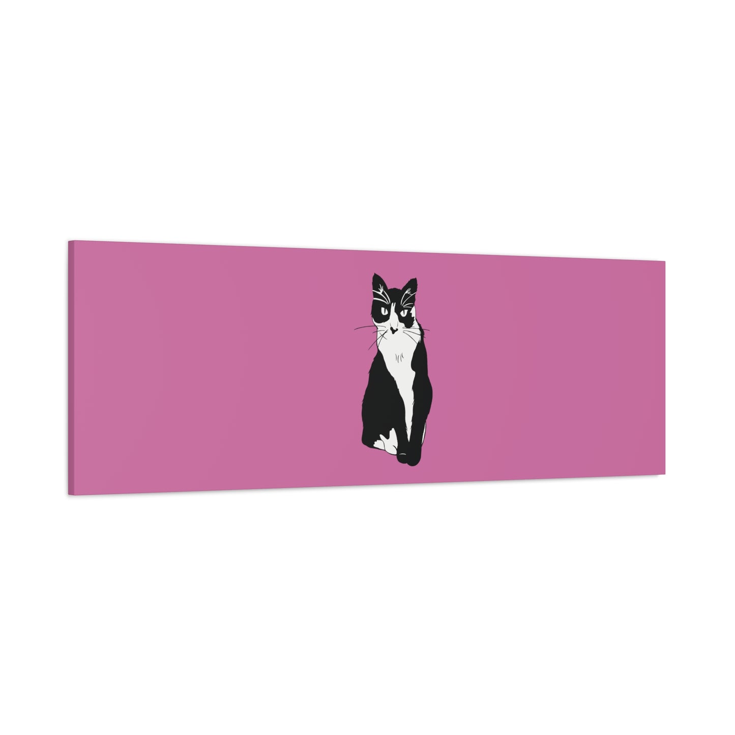 Cat Canvas on Light Pink (B&W Style Cat) - Cat Drawing Art