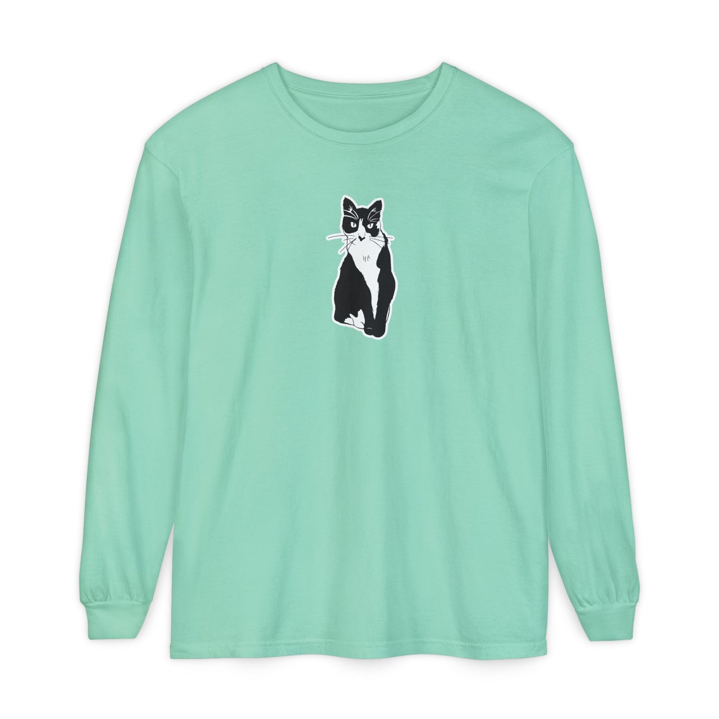 Cat Long Sleeve Tee (Sticker Style Cat) - Cat Drawing Shirt