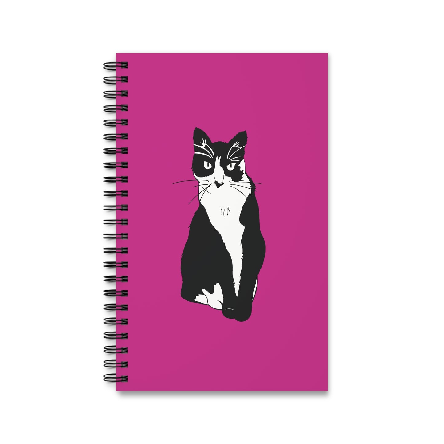 Cat Notebook in Pink (B&W Style Cat) - Cat Spiral Notebook