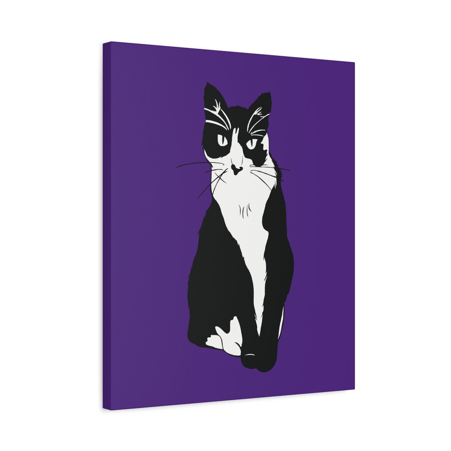 Cat Canvas on Purple (B&W Style Cat) - Cat Drawing Art