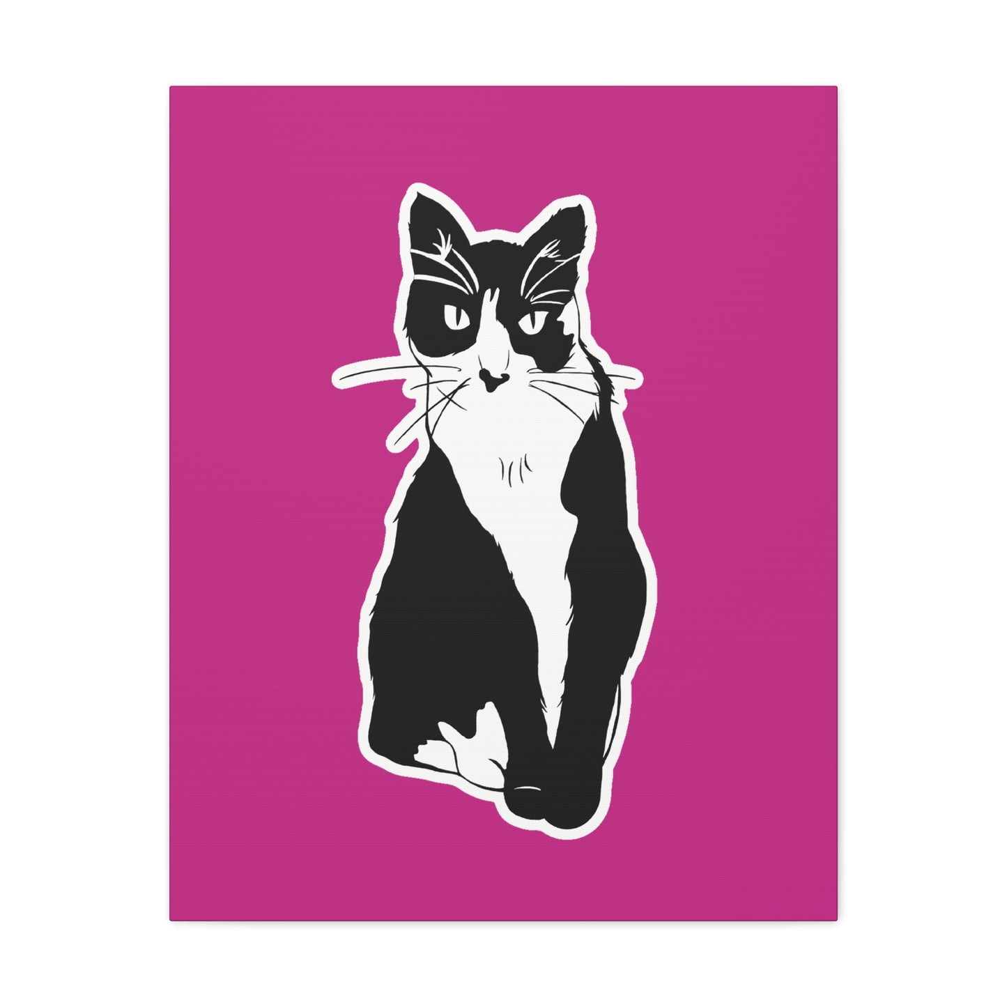 Cat Canvas on Pink (Sticker Style Cat) - Cat Drawing Art