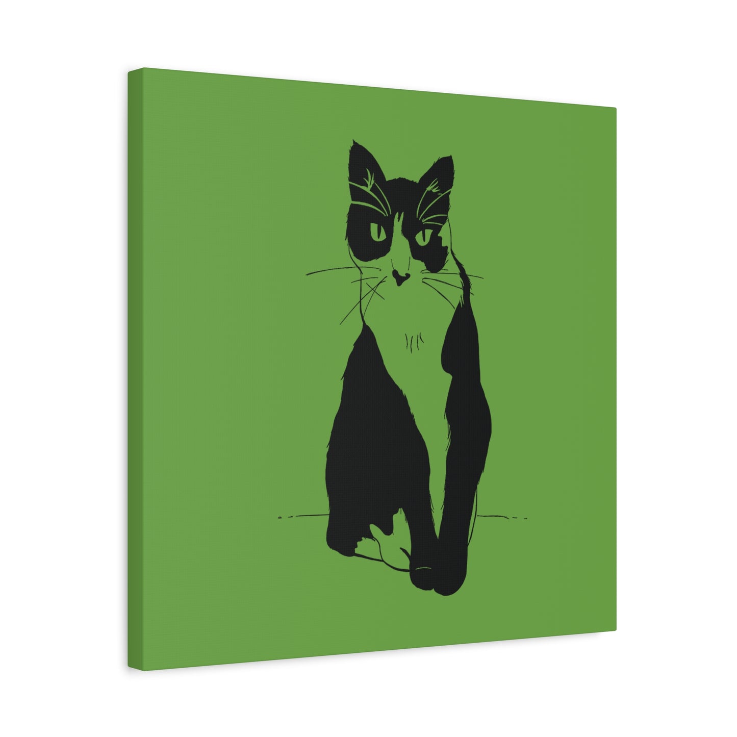 Cat Canvas Print on Green (Transparent Style Cat) - Cat Drawing Art