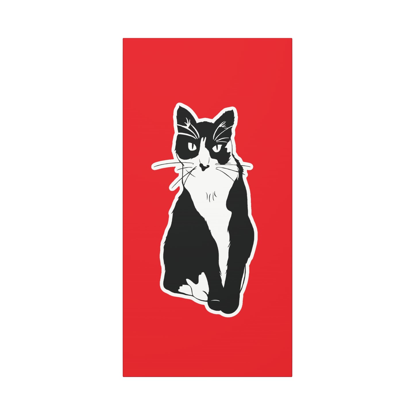 Cat Canvas Print on Red (Sticker Style Cat) - Cat Drawing Art