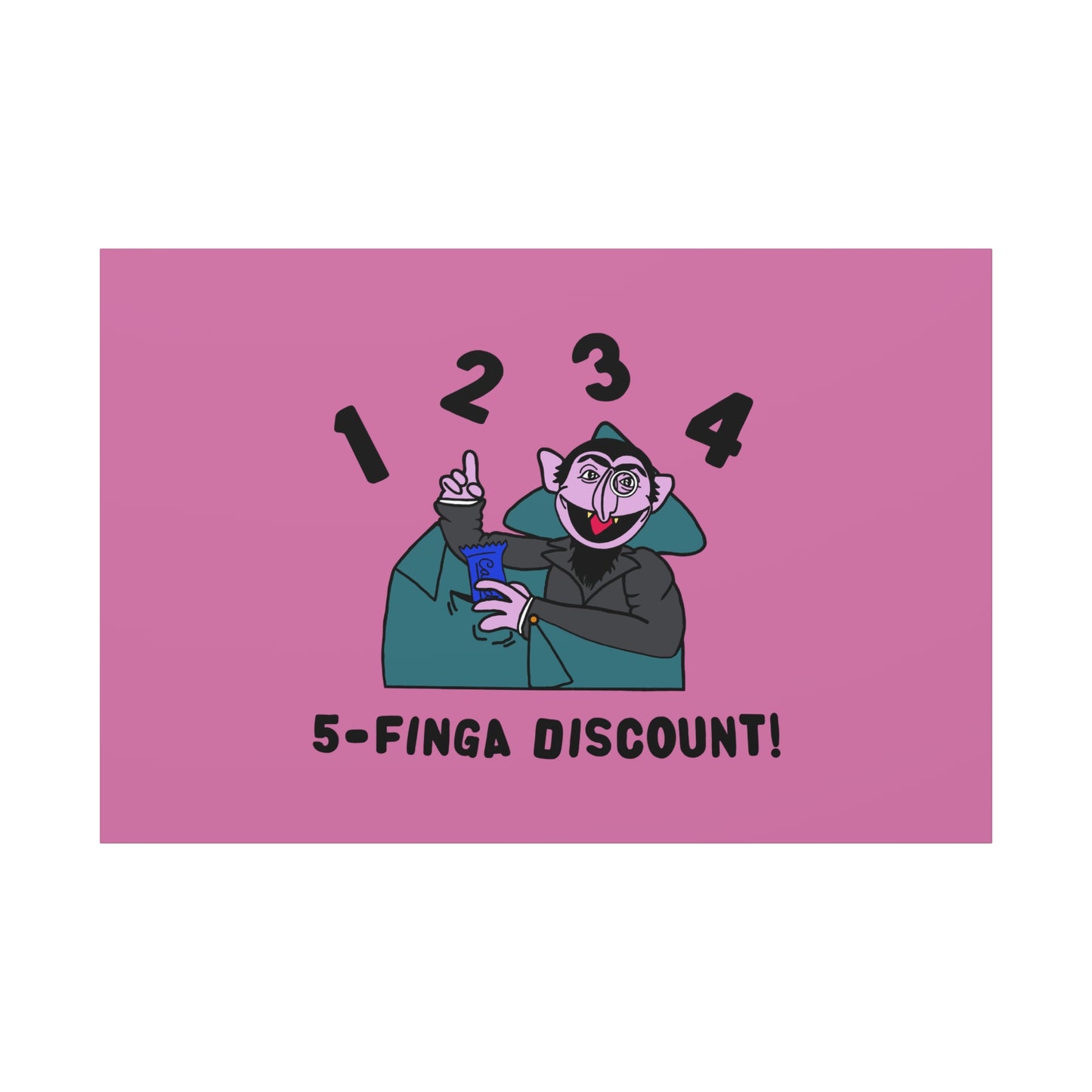 Five Finger Discount Canvas Print Light Pink - Sesame Street The Count Parody Art Print