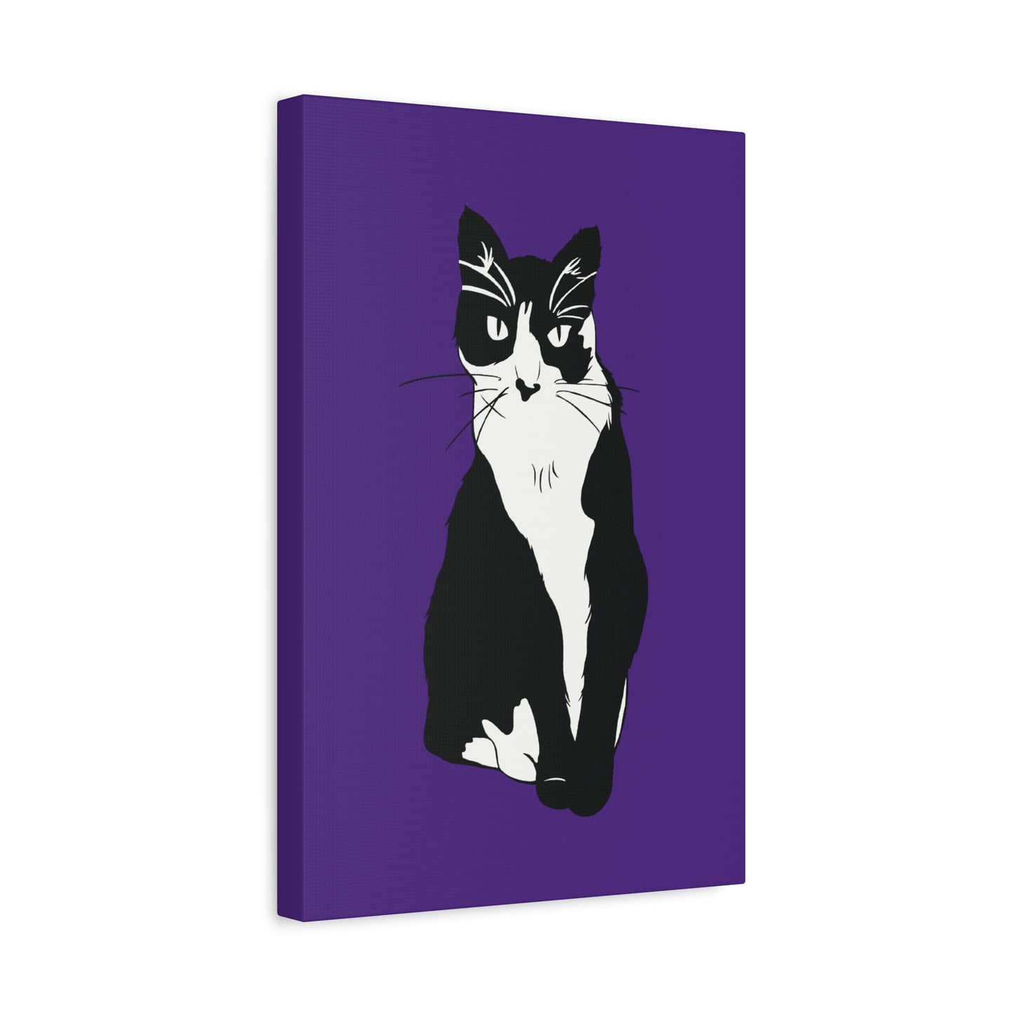 Cat Canvas on Purple (B&W Style Cat) - Cat Drawing Art