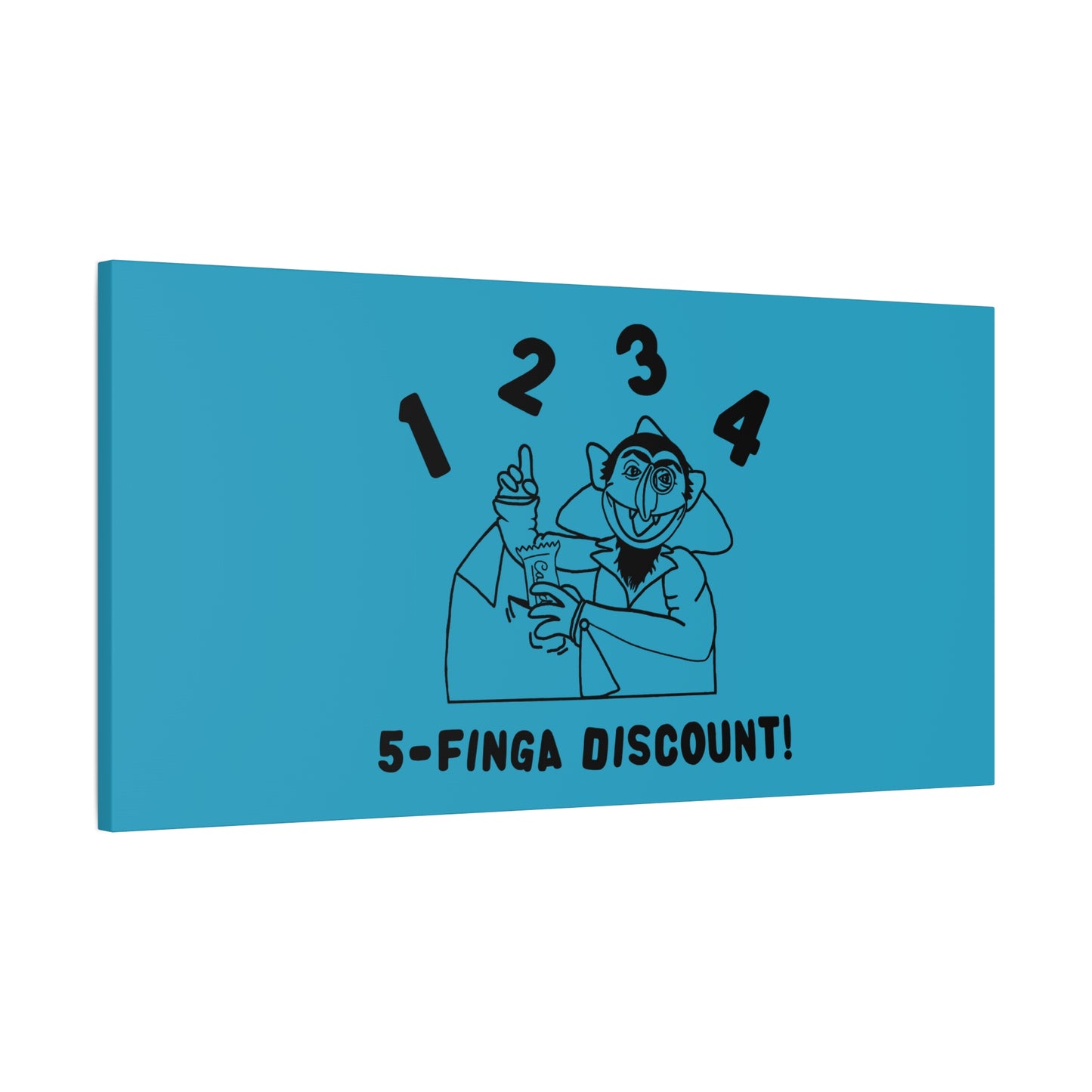 Five Finger Discount Outline Canvas Print Turquoise - Sesame Street The Count Parody Art Print