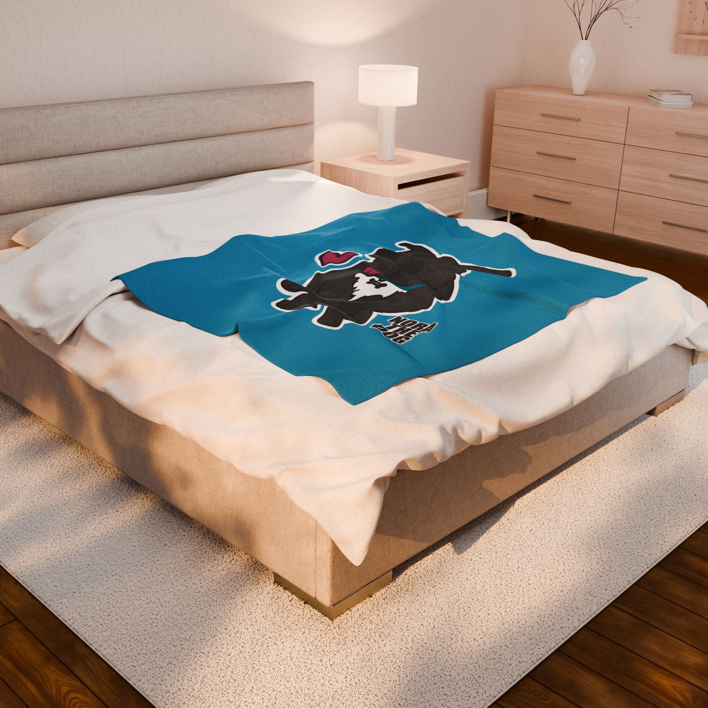 Nora the Dog Heart Throw Blanket (Color Sticker Style on Turquoise Edition)