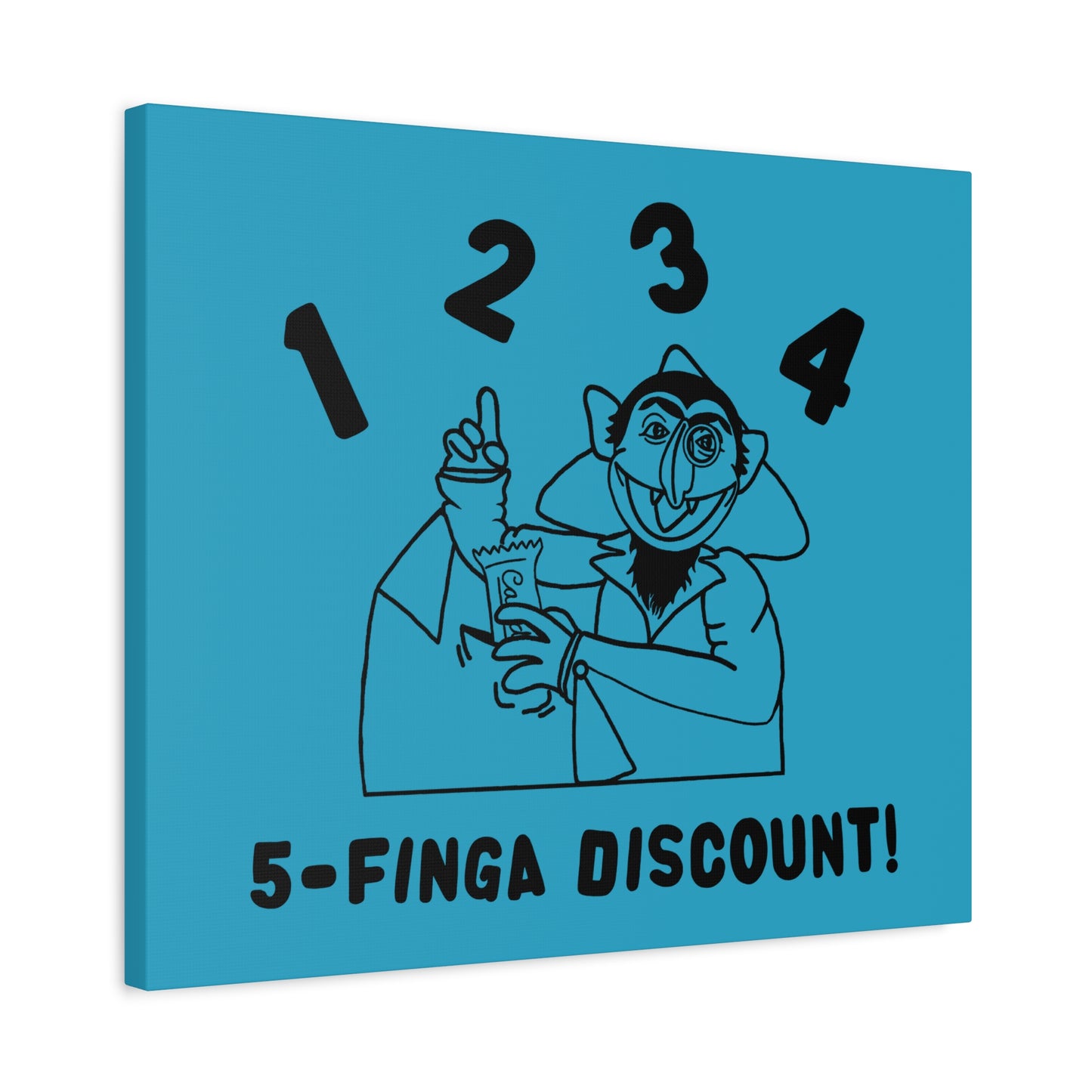 Five Finger Discount Outline Canvas Print Turquoise - Sesame Street The Count Parody Art Print