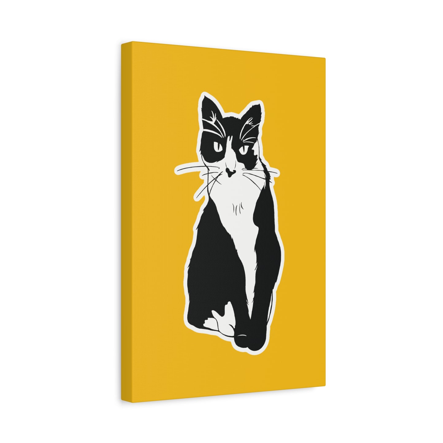 Cat Canvas Print on Yellow (Sticker Style Cat) - Cat Drawing Art