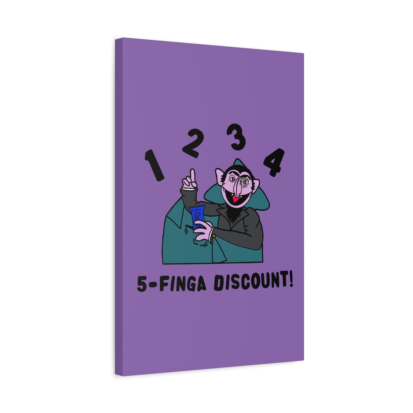 Five Finger Discount Canvas Print Light Purple - Sesame Street The Count Parody Art Print