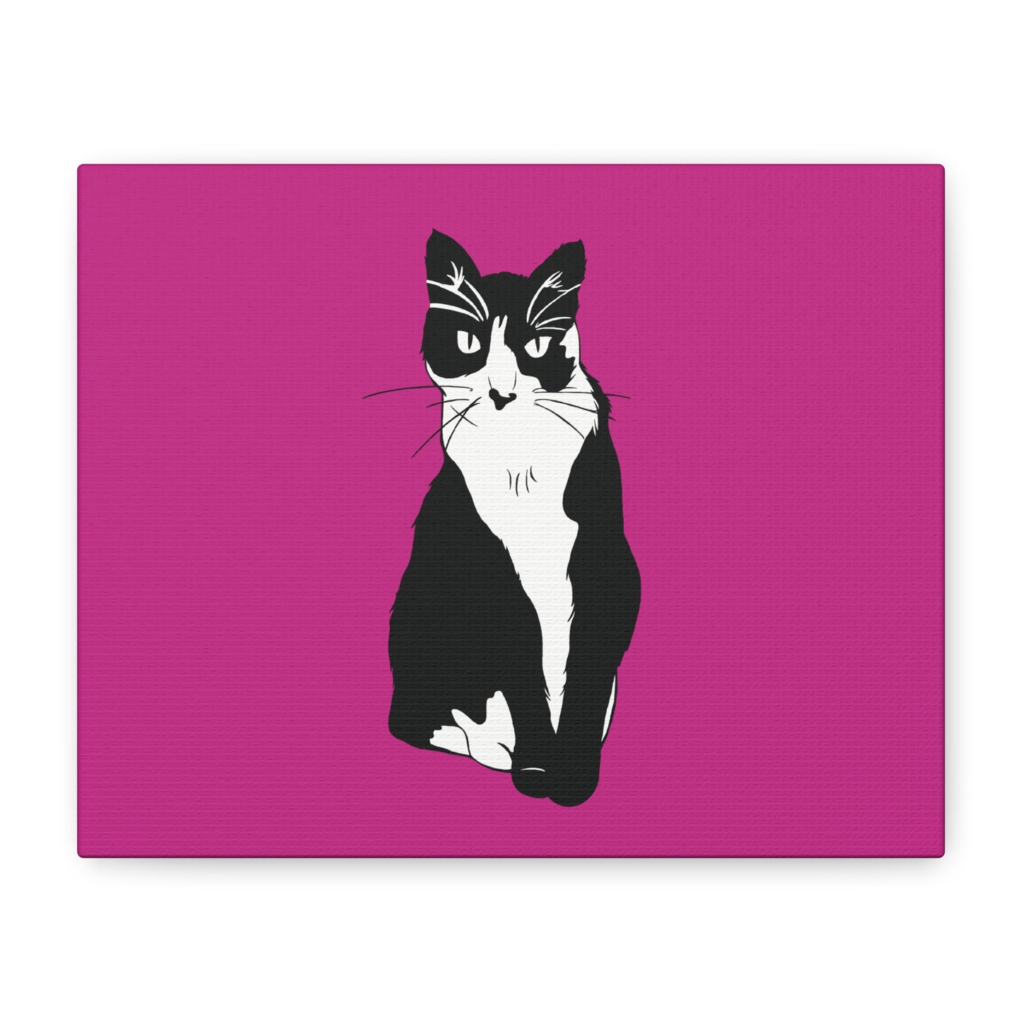 Cat Canvas on Pink (B&W Style Cat) - Cat Drawing Art