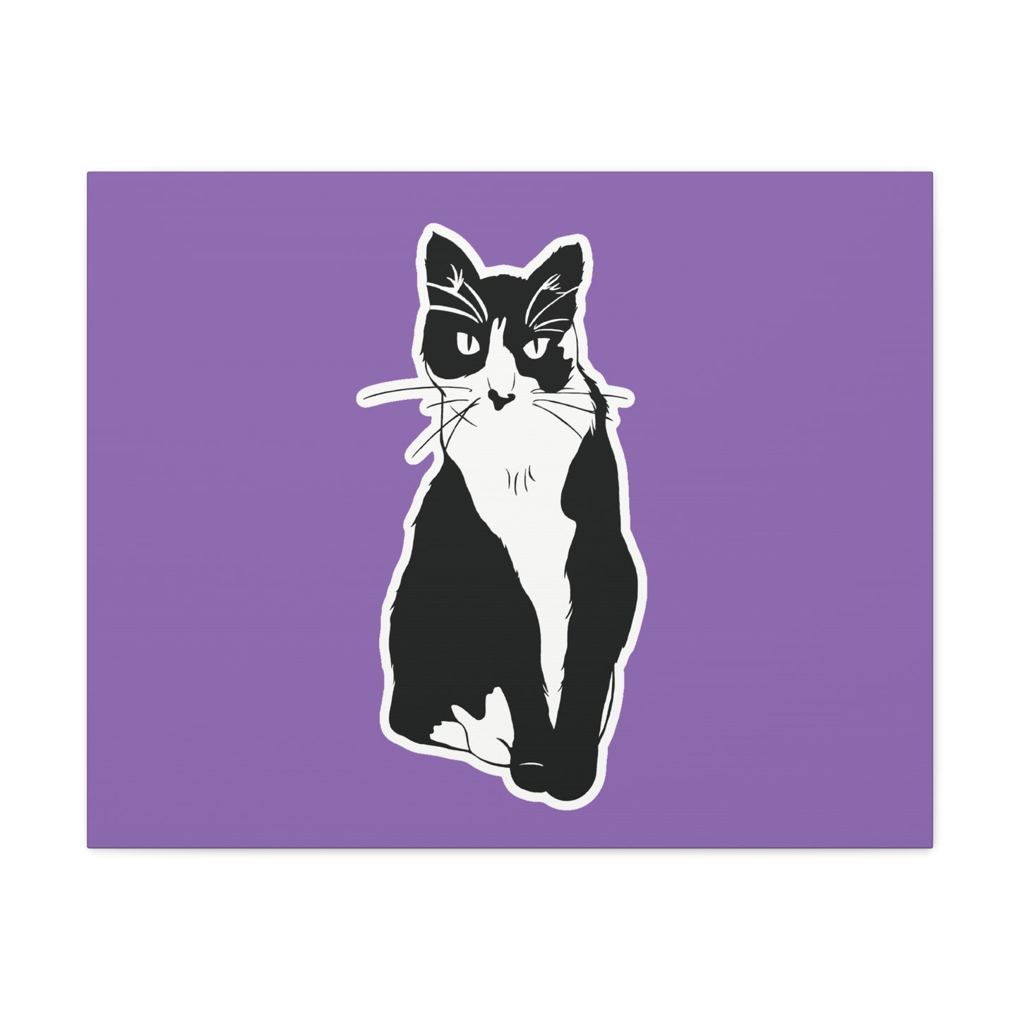 Cat Canvas on Light Purple (Sticker Style Cat) - Cat Drawing Art