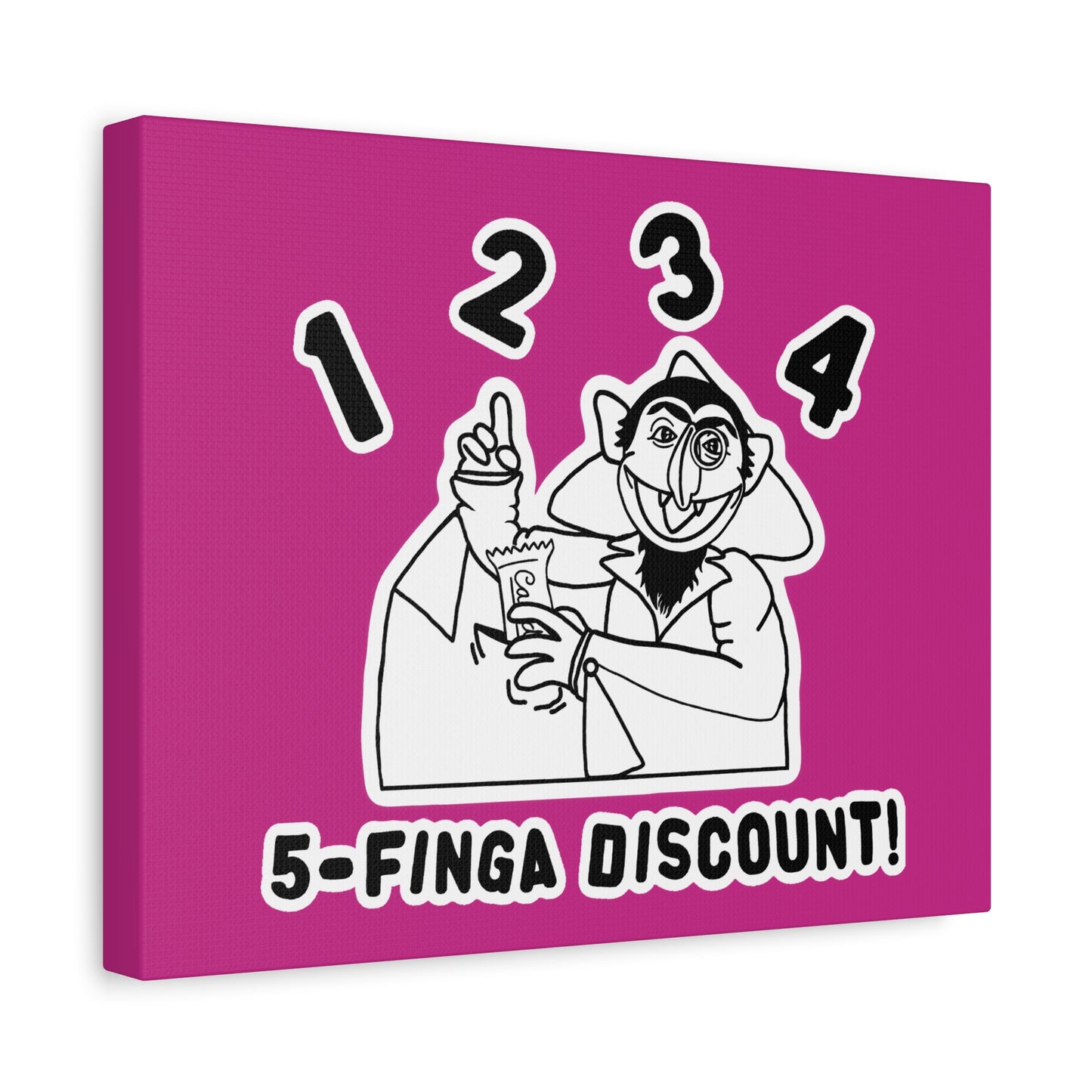 Five Finger Discount Outline Canvas Print Pink - Sesame Street The Count Parody Art Print
