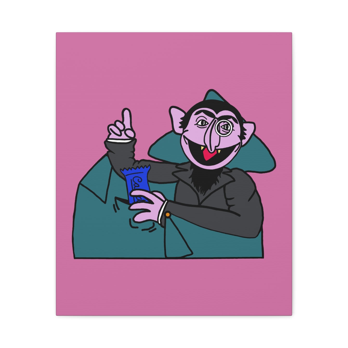 The Count Stealing Candy Canvas Print Light Pink - Sesame Street The Count Parody Art