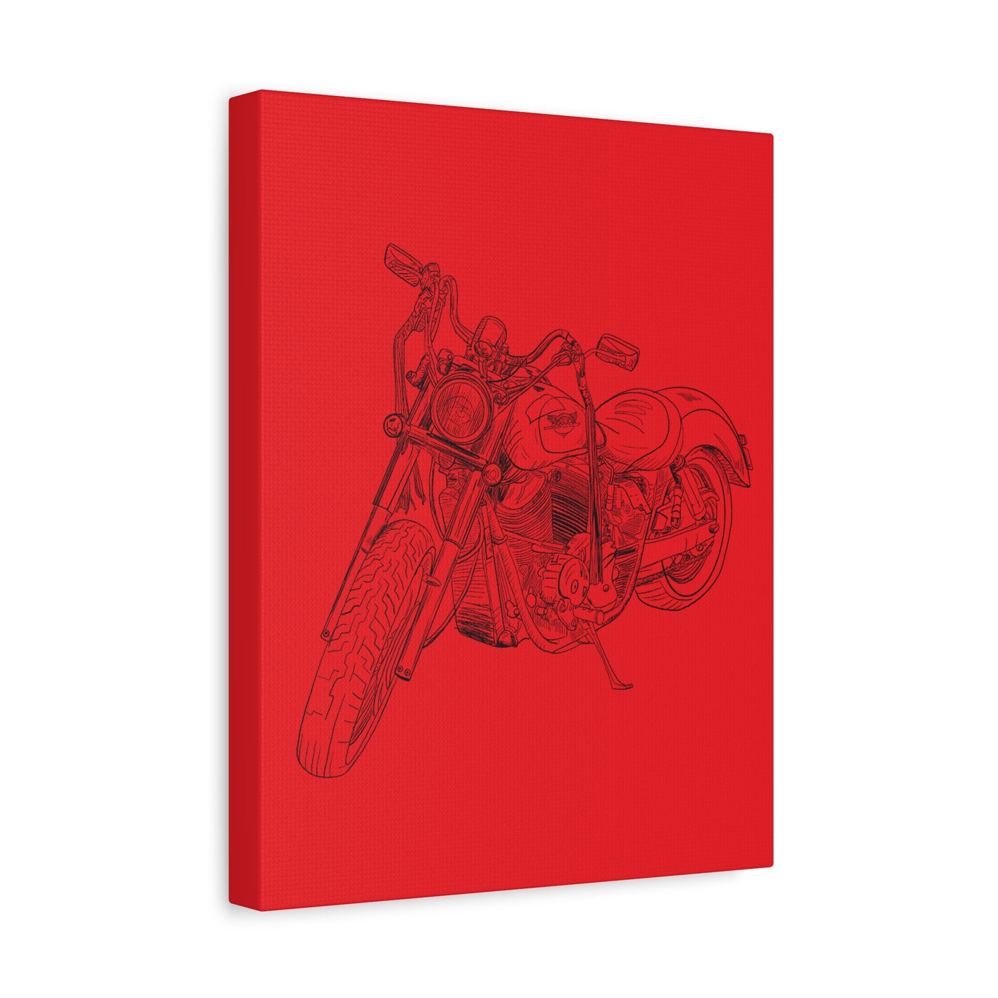 Ride Me Harley Motorcycle Sketch Canvas Print - Black Ink on Red Background