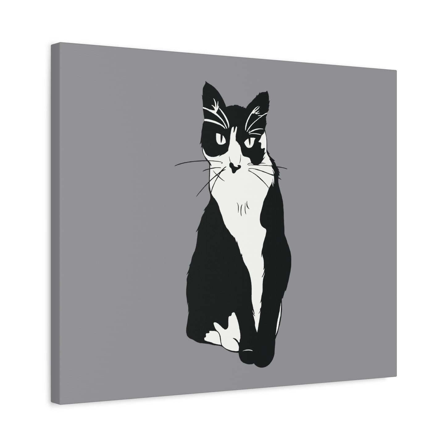 Cat Canvas on Grey (B&W Style Cat) - Cat Drawing Art