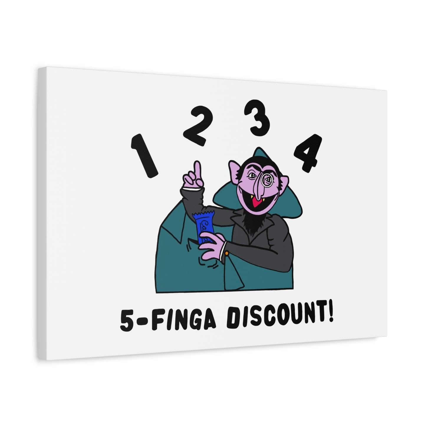 Five Finger Discount Canvas Print White - Sesame Street The Count Parody Art Print