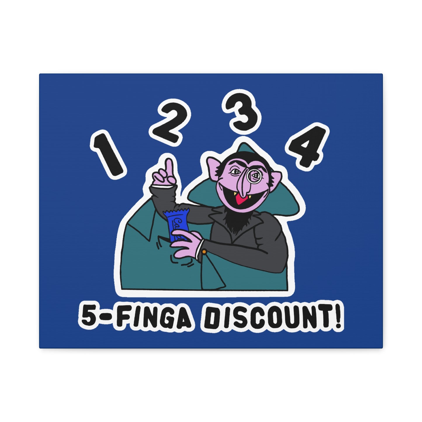 Five Finger Discount Canvas Print Dark Blue - Sesame Street The Count Parody Art Print