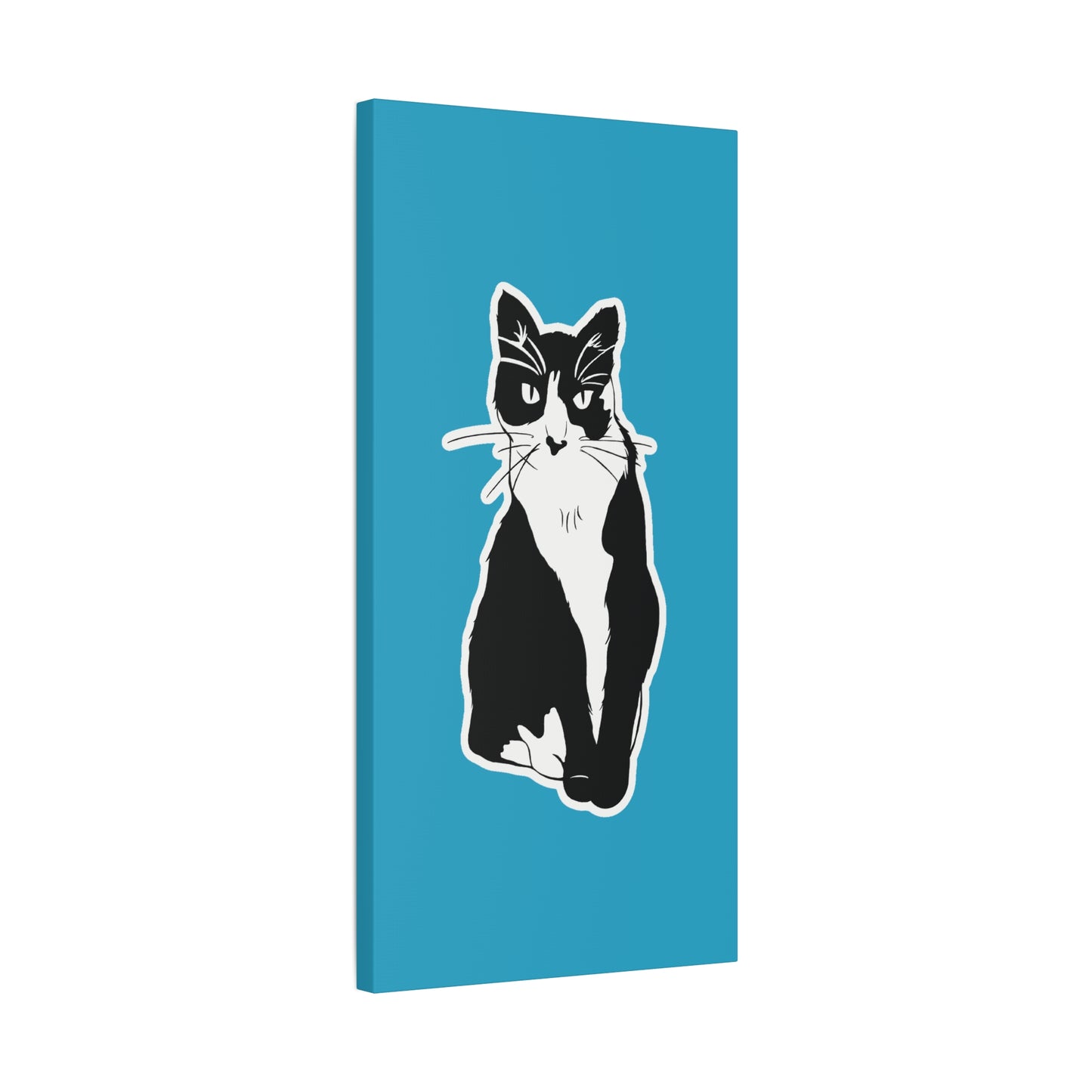 Cat Canvas Print on Turquoise (Sticker Style Cat) - Cat Drawing Art