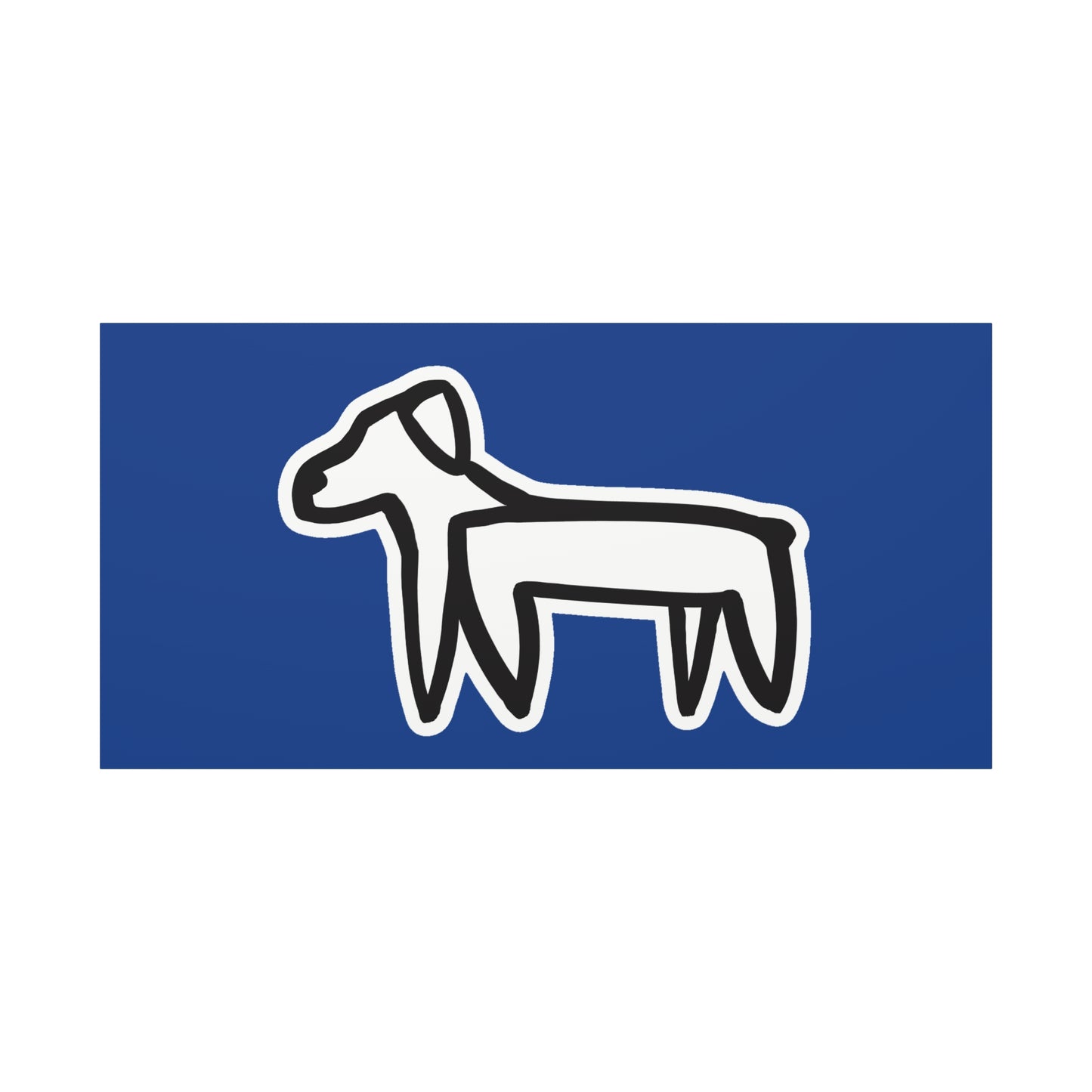 Dog Canvas Print on Blue (Sticker Style White Dog) - Dog Drawing Wall Art