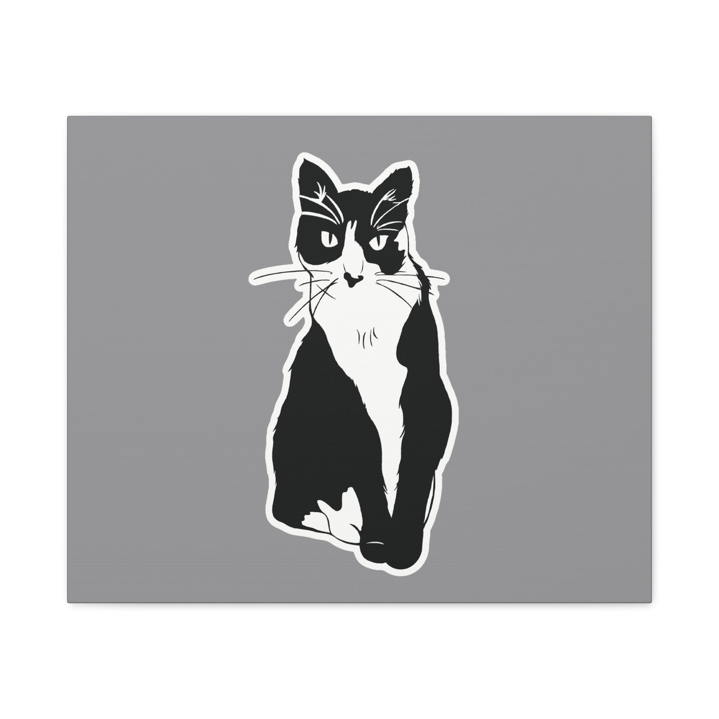 Cat Canvas Print on Grey (Sticker Style Cat) - Cat Drawing Wall Art