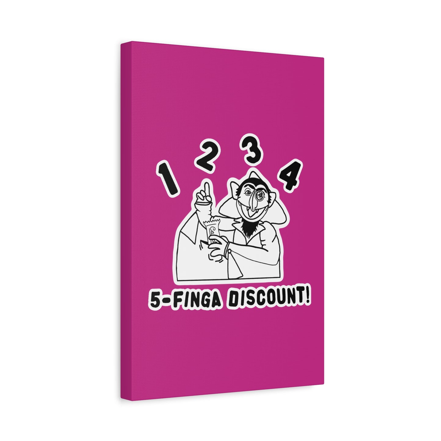 Five Finger Discount Outline Canvas Print Pink - Sesame Street The Count Parody Art Print