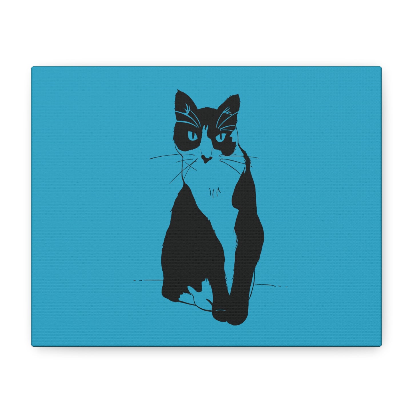 Cat Canvas Print on Turquoise (Transparent Style Cat) - Cat Drawing Art