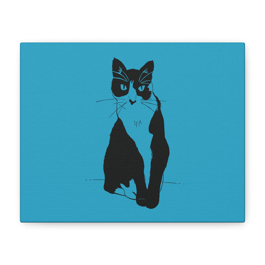 Cat Canvas Print on Turquoise (Transparent Style Cat) - Cat Drawing Art
