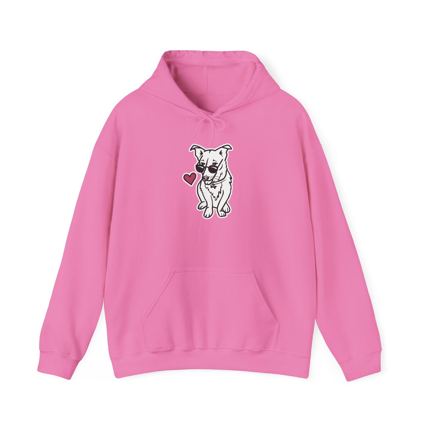 Nora the Dog Heart Hoodie (B&W Sticker Style Nora) - Dog Hooded Sweatshirt