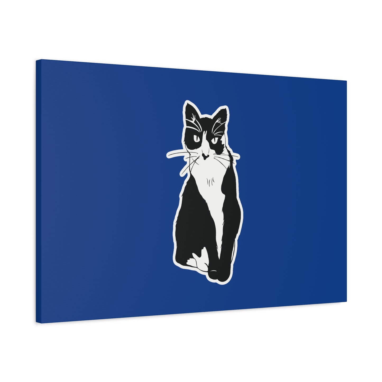 Cat Canvas Print on Dark Blue (Sticker Style Cat) - Cat Drawing Art