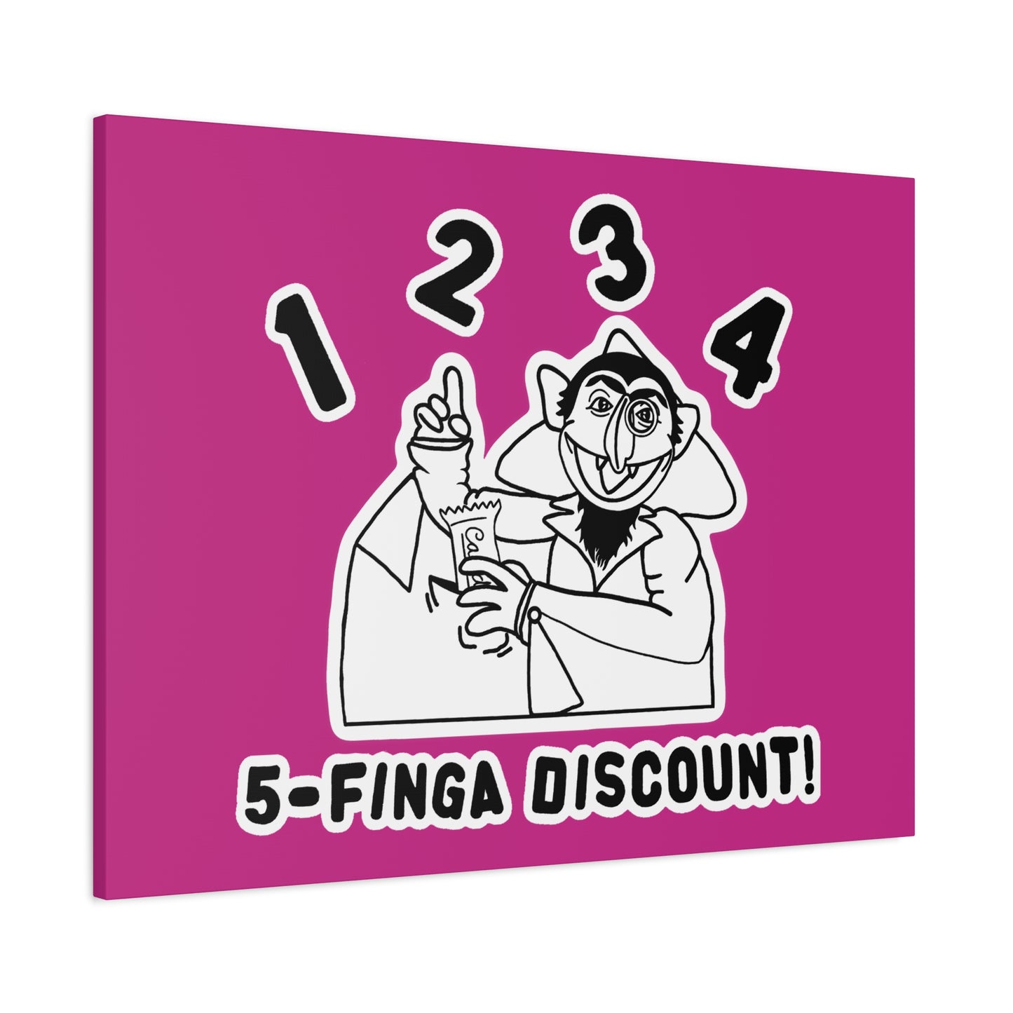 Five Finger Discount Outline Canvas Print Pink - Sesame Street The Count Parody Art Print