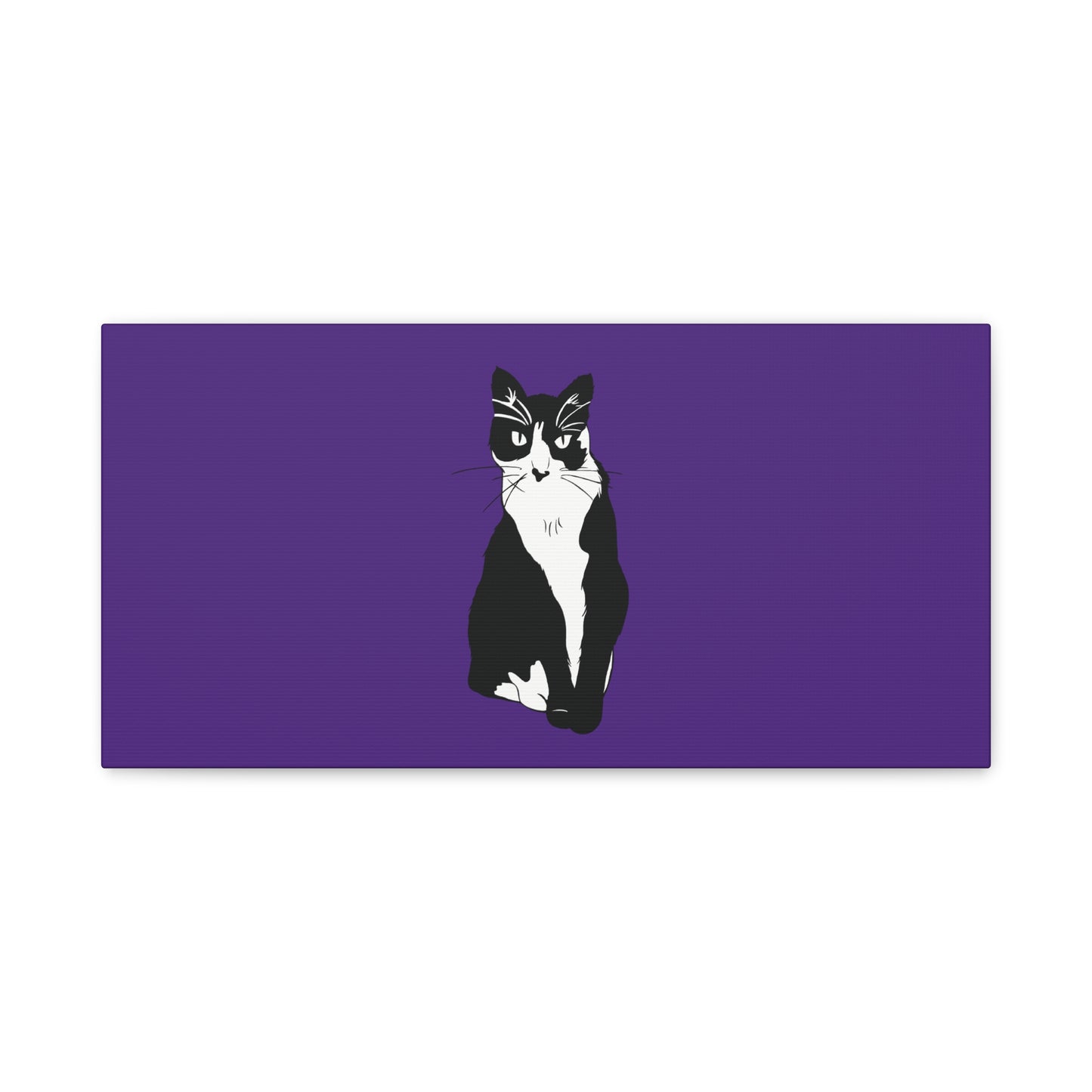 Cat Canvas on Purple (B&W Style Cat) - Cat Drawing Art