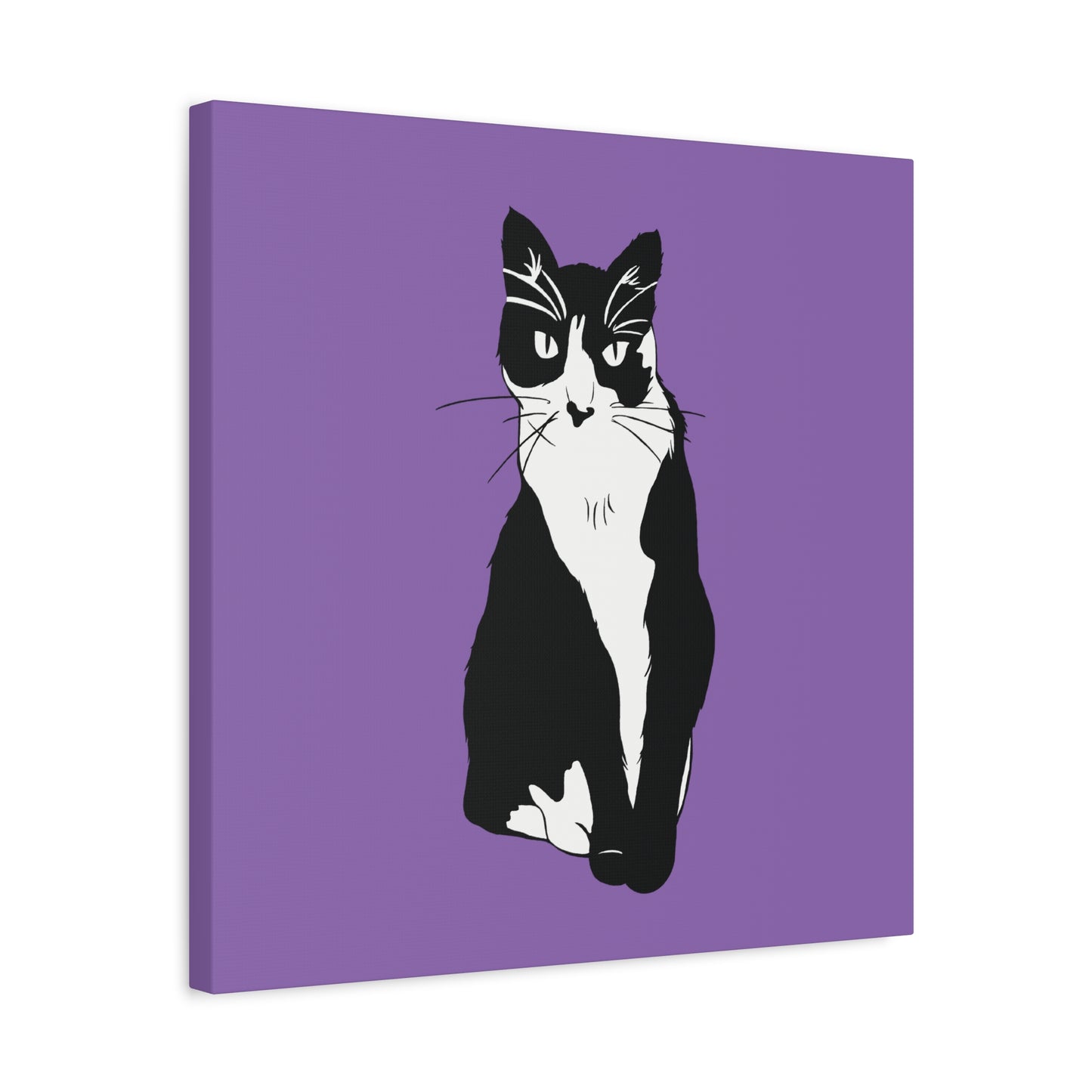 Cat Canvas on Light Purple (B&W Style Cat) - Cat Drawing Art