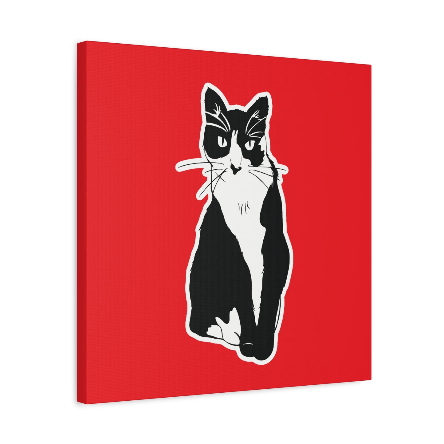 Cat Canvas Print on Red (Sticker Style Cat) - Cat Drawing Art