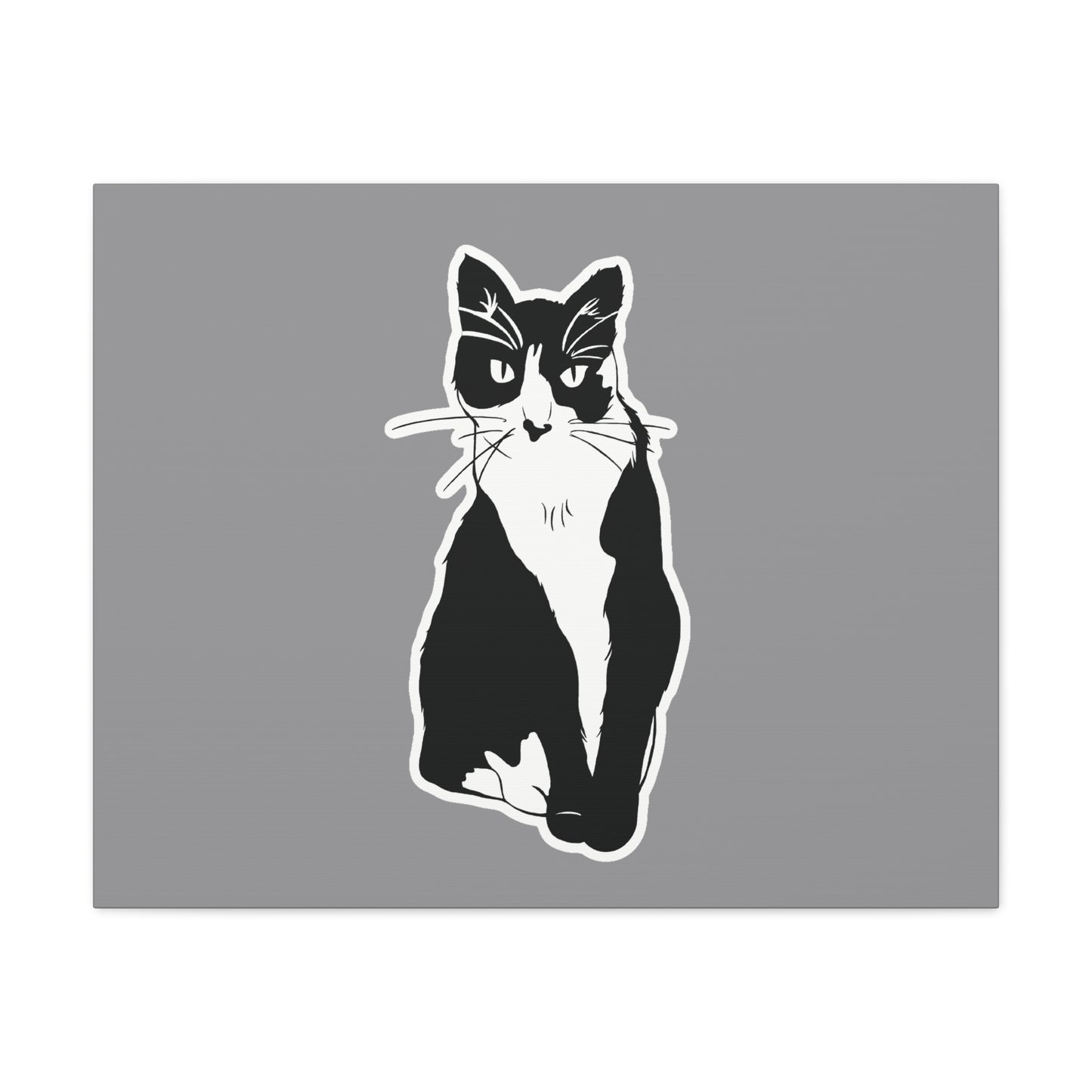 Cat Canvas Print on Grey (Sticker Style Cat) - Cat Drawing Wall Art