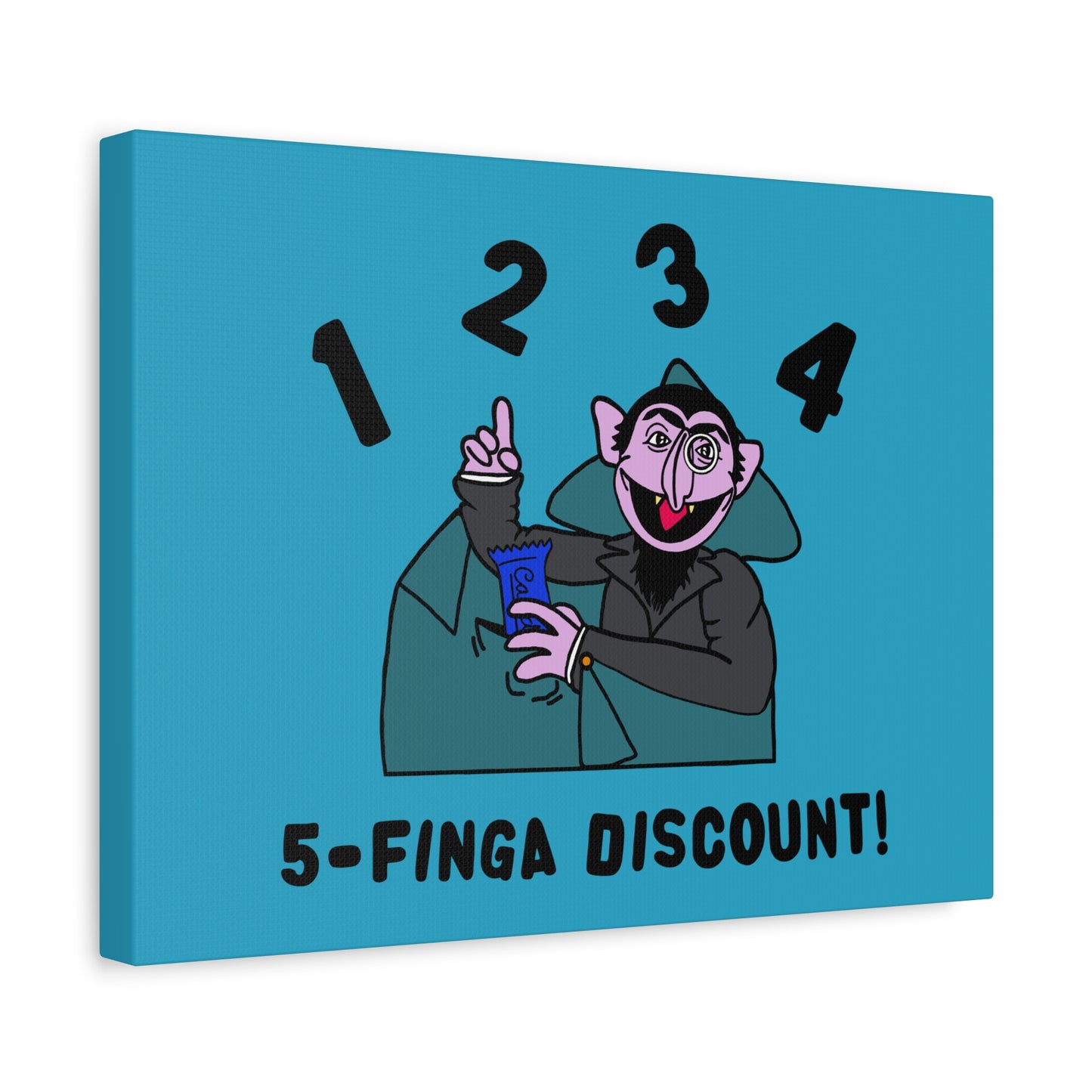Five Finger Discount Canvas Print Turquoise - Sesame Street The Count Parody Art Print