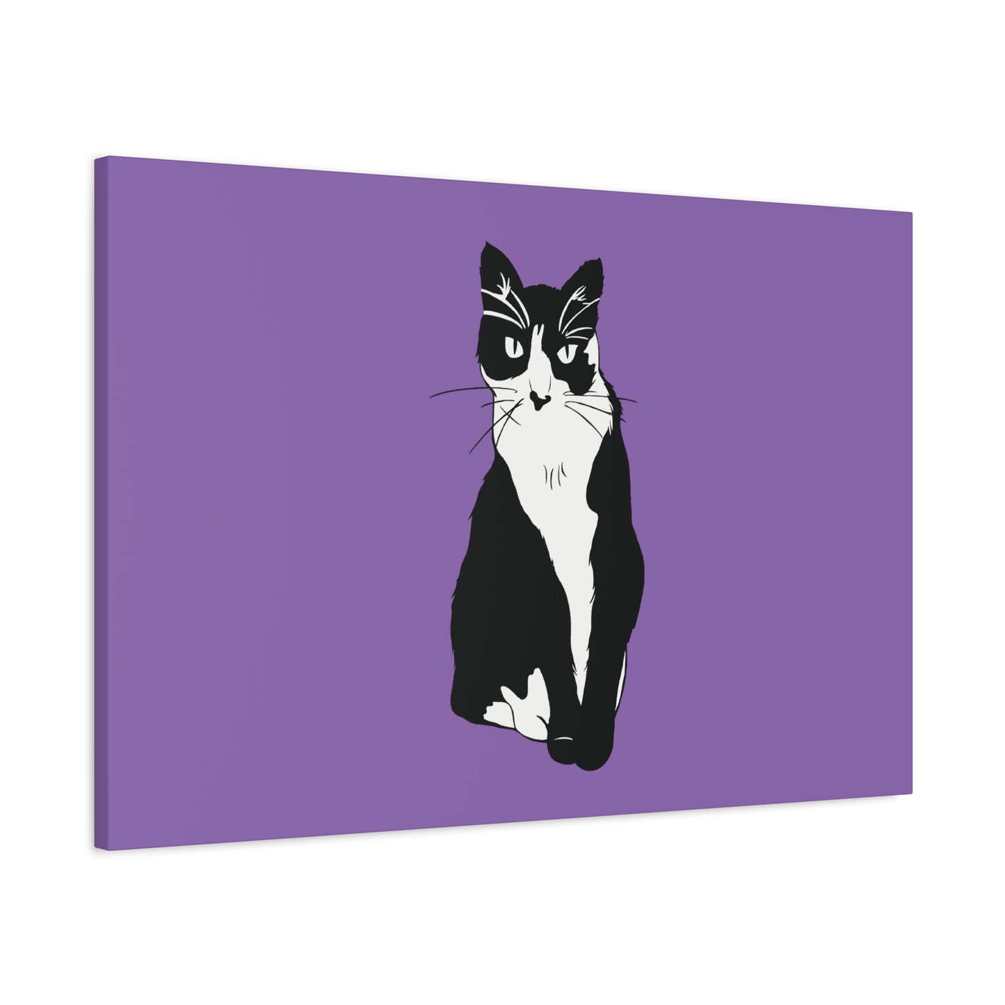 Cat Canvas on Light Purple (B&W Style Cat) - Cat Drawing Art