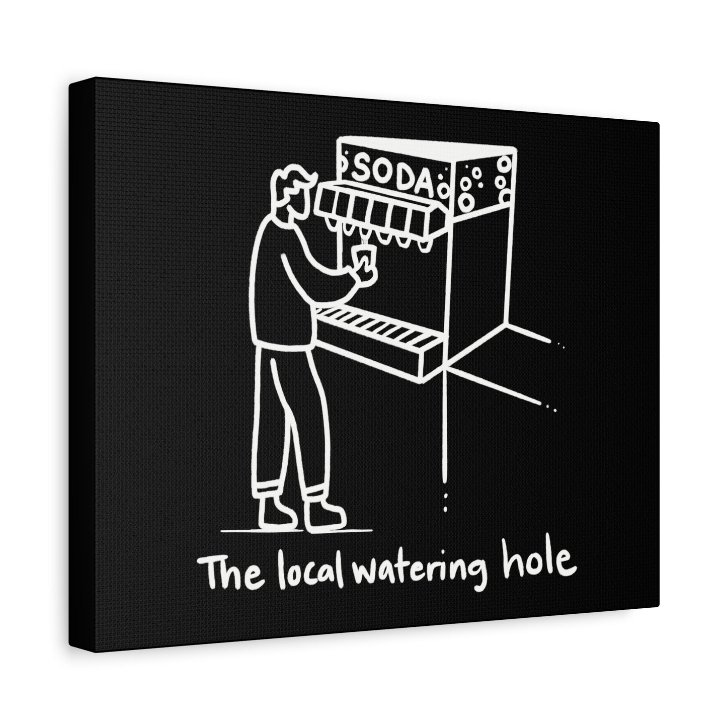 Local Watering Hole Canvas Print - White Ink on Black Background