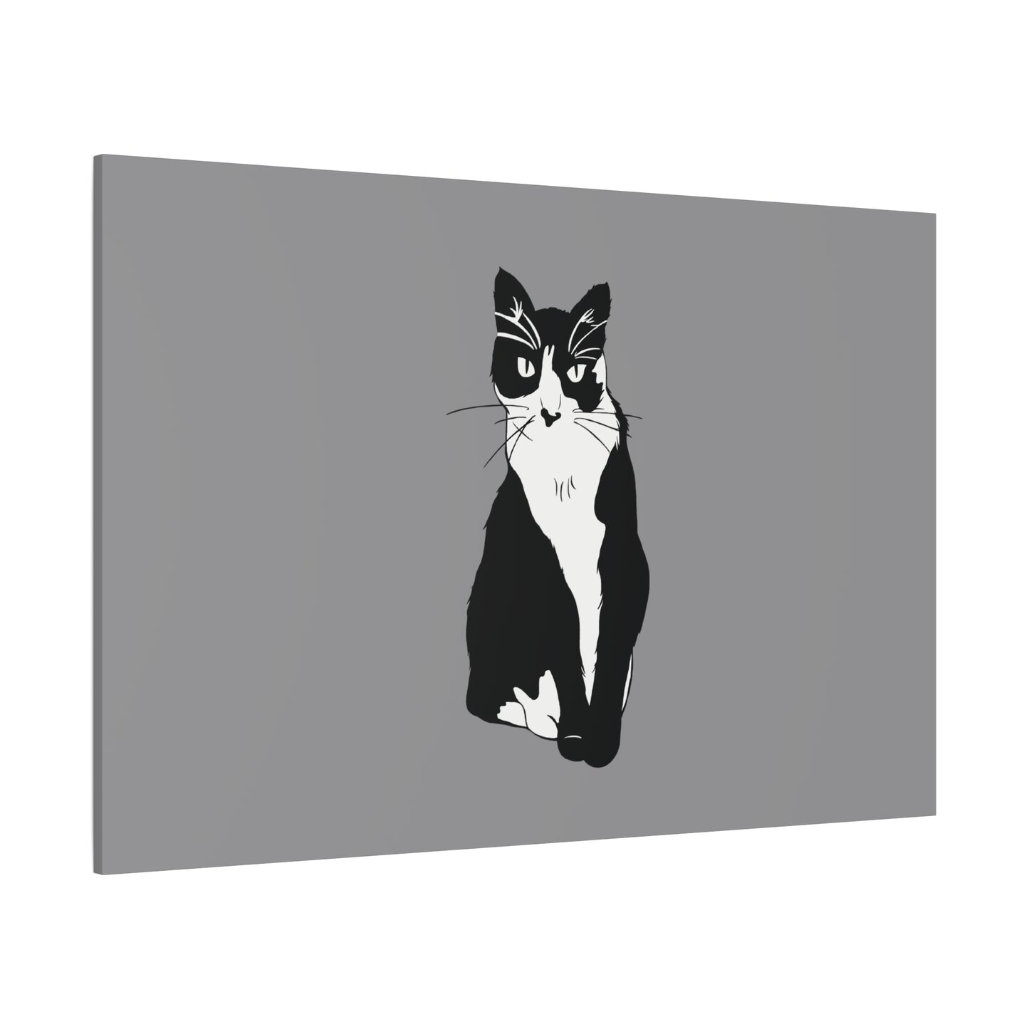 Cat Canvas on Grey (B&W Style Cat) - Cat Drawing Art