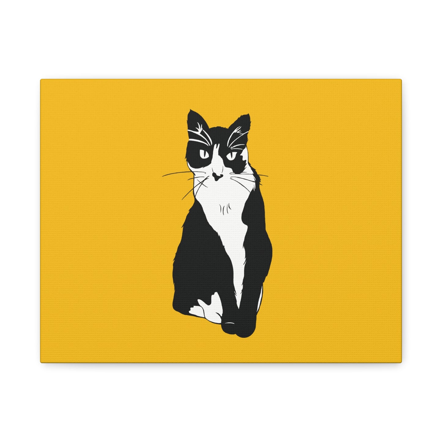 Cat Canvas on Yellow (B&W Style Cat) - Cat Drawing Art