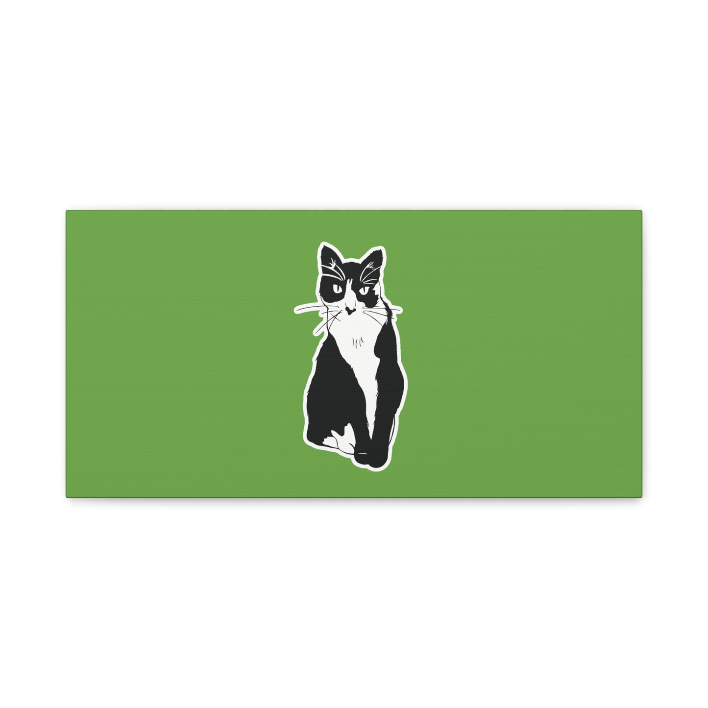 Cat Canvas Print on Green (B&W Style Cat) - Cat Drawing Art