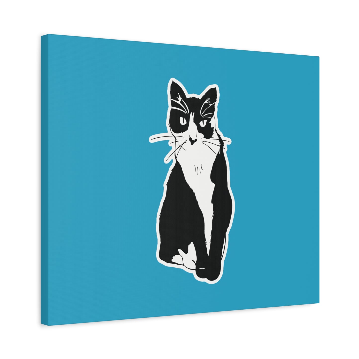 Cat Canvas Print on Turquoise (Sticker Style Cat) - Cat Drawing Art