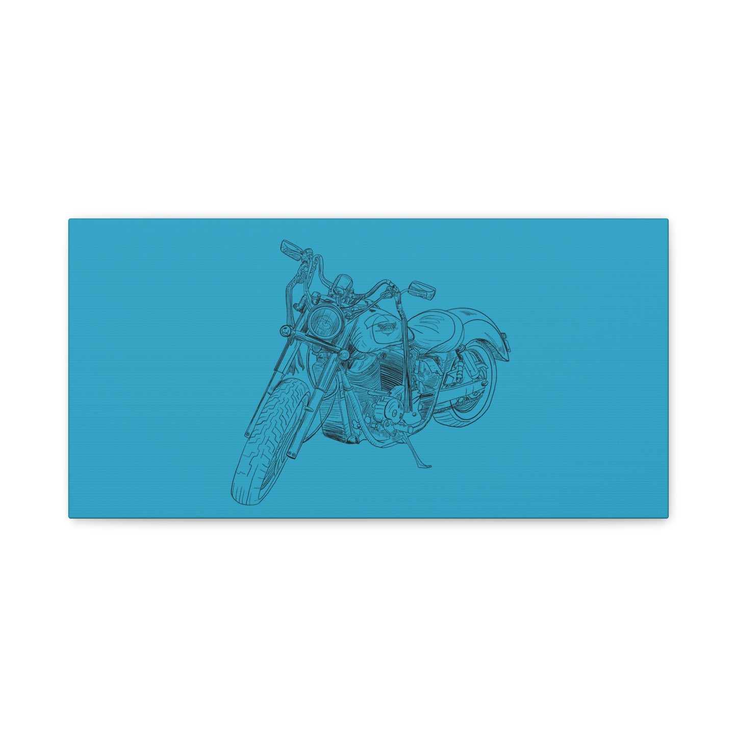 Ride Me Harley Motorcycle Sketch Canvas Print - Black Ink on Turquoise Background