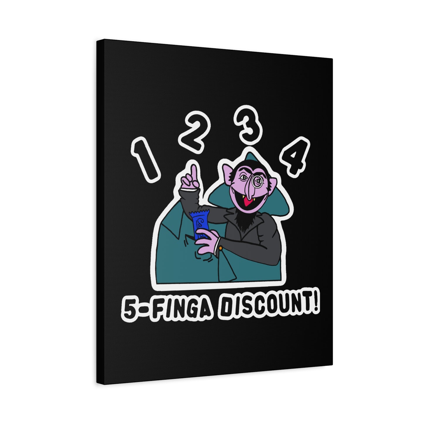 Five Finger Discount Canvas Print Black - Sesame Street The Count Parody Art Print