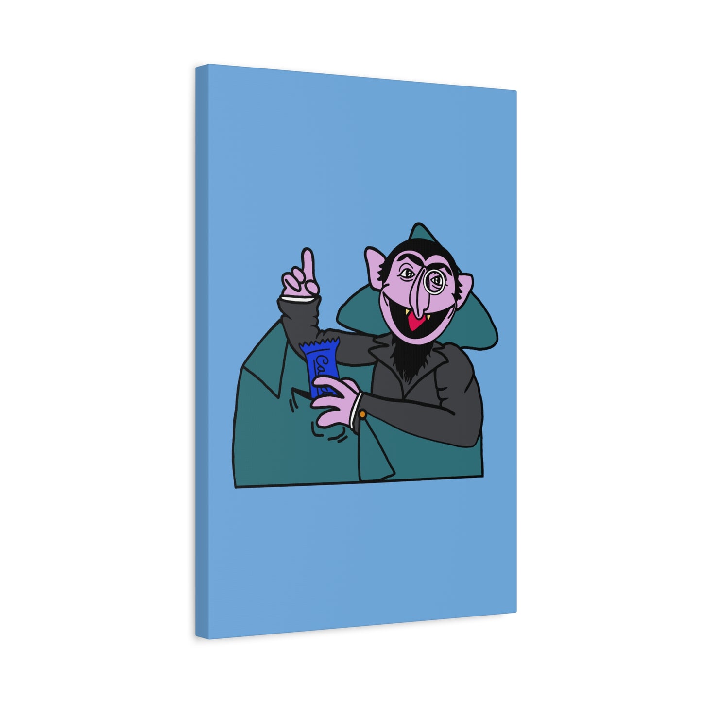 The Count Stealing Candy Canvas Print Light Blue - Sesame Street The Count Parody Art