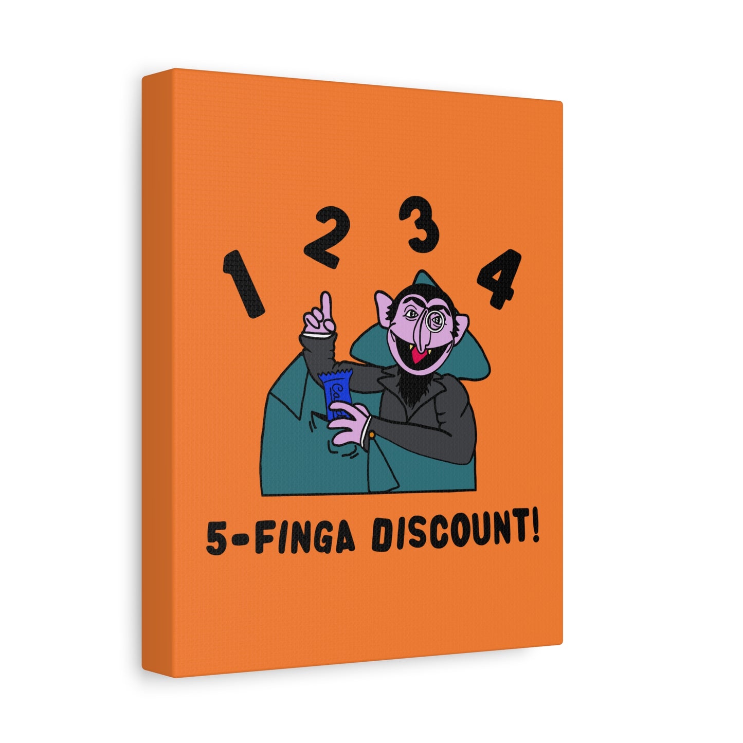 Five Finger Discount Canvas Print Light Orange - Sesame Street The Count Parody Art Print
