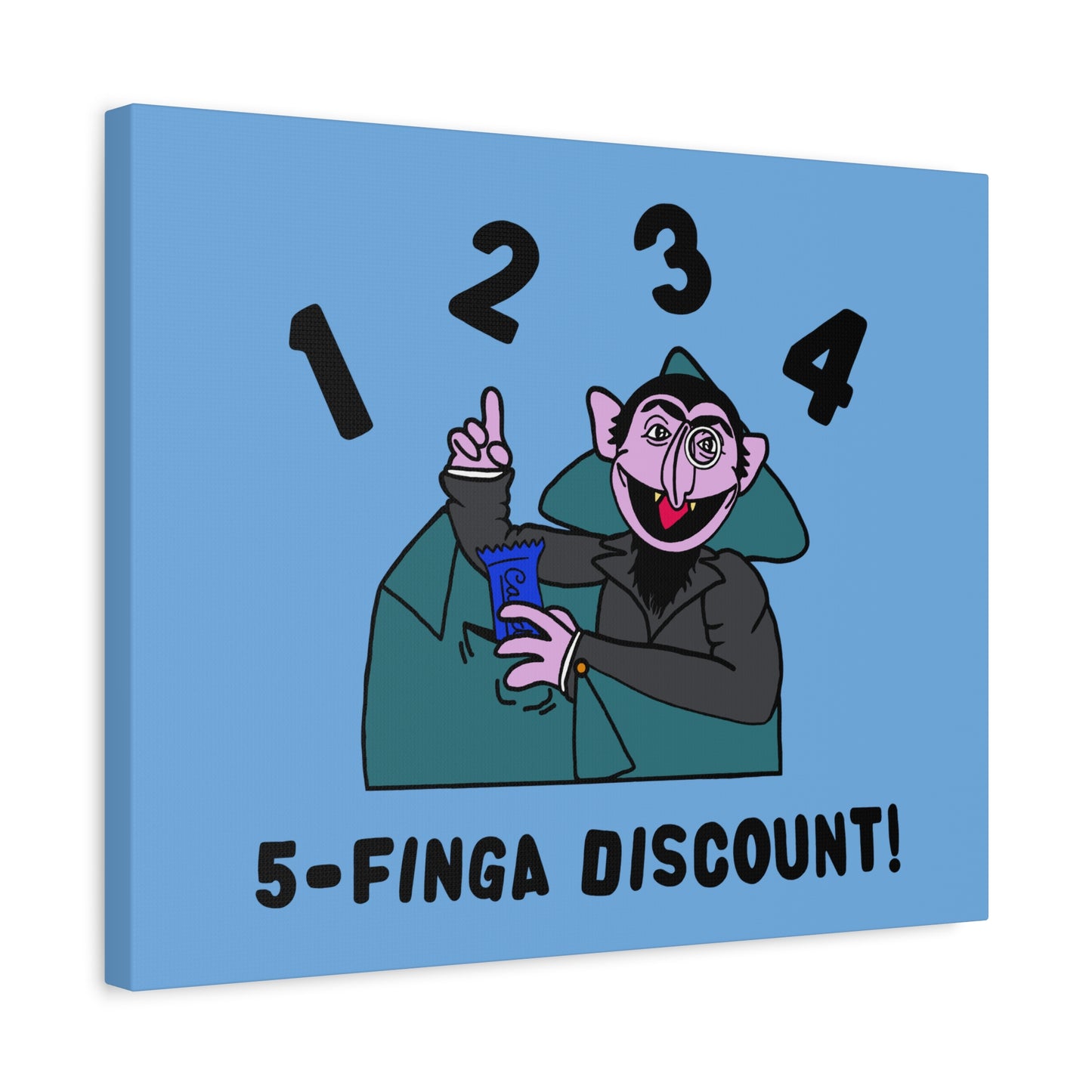 Five Finger Discount Canvas Print Light Blue - Sesame Street The Count Parody Art Print
